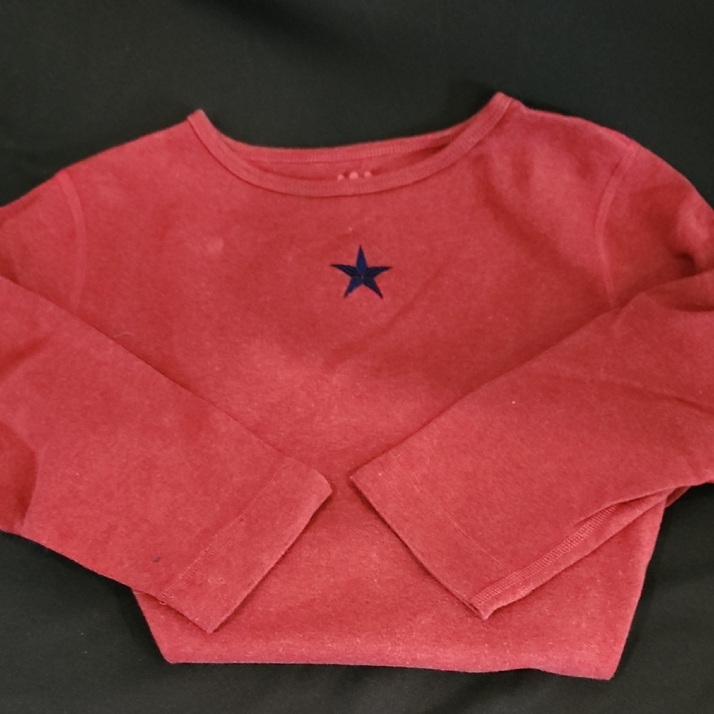 Three Dots Red Long Sleeve Tee with Star Detail